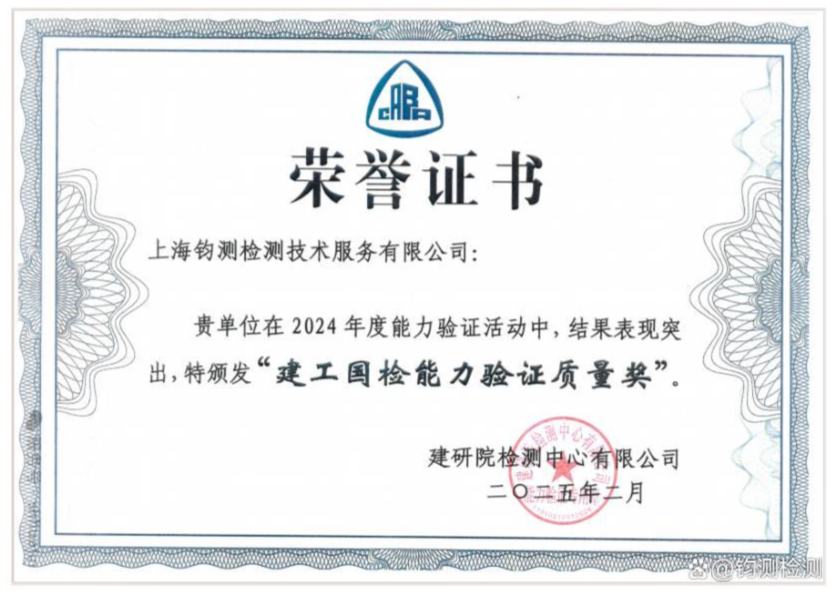 建工國檢能力驗證質(zhì)量獎